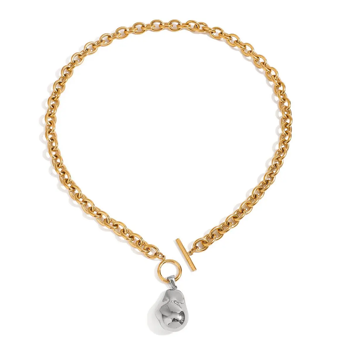 Silver Pebble Baroque Nugget Necklace Water Resistant