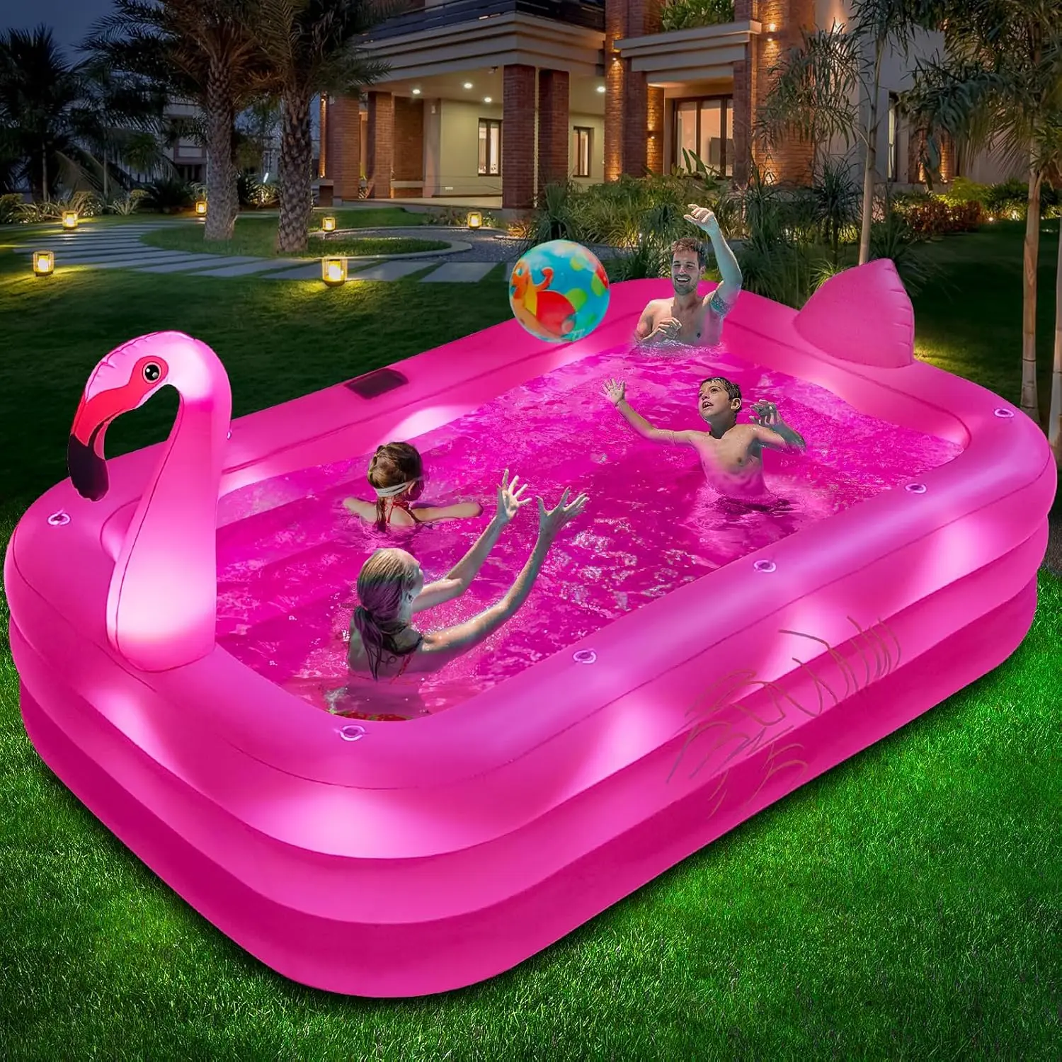 Luxury Inflatable Paddling Pool with Solar-Powered Lights, Lights Up for Balcony Use and Beach Wedding Scenarios
