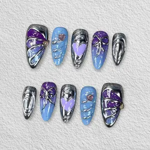 Pressmeon Handmade Press-on Nails | Cyber Bloom | Medium Square Shape Collection | 3D Luxury Salon Quality | Reusable & Extra Durable | Eco Package