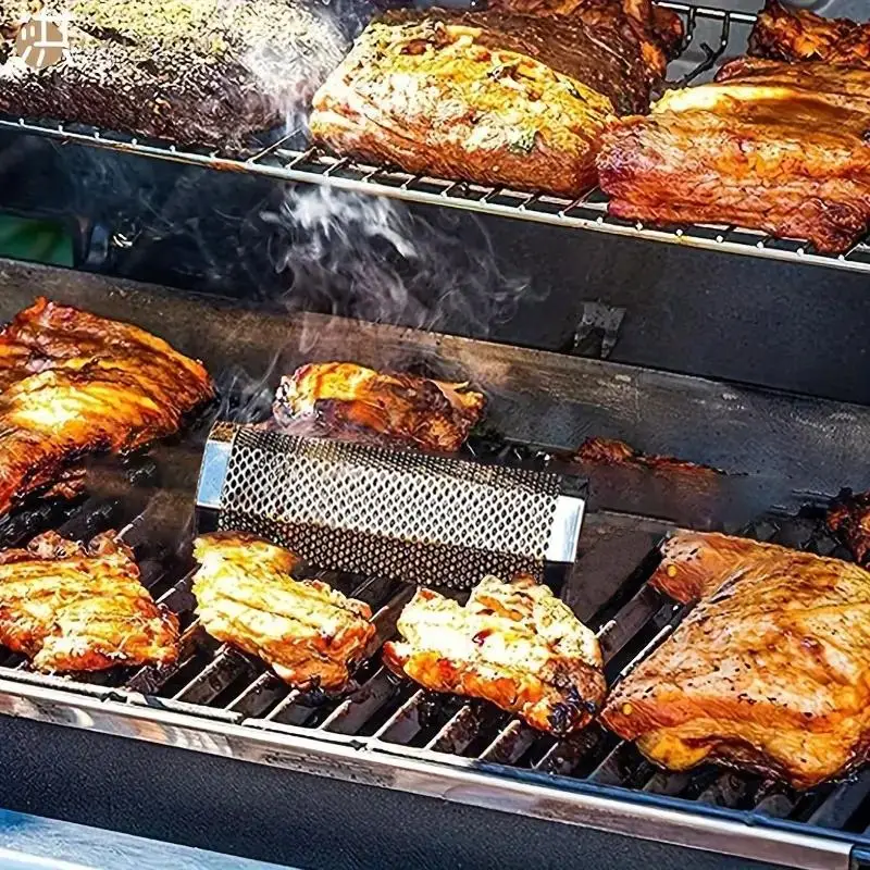 Pellet Smoker Tube, Smoke Pipe, Stainless Steel Hollow Out Barbecue Smoke Pipe, Bbq Grill Smoker for Outdoor Camping Picnic Hiking