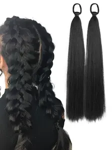 2 Piece Long Straight Ponytail Extensions with Elastic Band, Synthetic Extensions, Synthetic Braiding Hair, Synthetic Soft Hairpieces, Multifunctional DIY Braided Hairpiece, Fashionable Loop Braid, Suitable for Women Girls