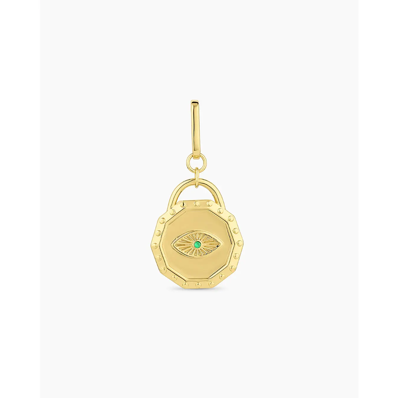 gorjana – Evil Eye Coin Statement Charm – 18K Gold-Plated Oversized Charm with Green CZ – Protective, Bold & Customizable Jewelry