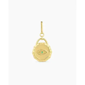 gorjana – Evil Eye Coin Statement Charm – 18K Gold-Plated Oversized Charm with Green CZ – Protective, Bold & Customizable Jewelry