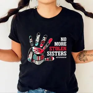 MMIW Awareness Shirt No More Stolen Sisters Tee Indigenous Women Justice Shirt | Red Handprint Native American Awareness Shirt