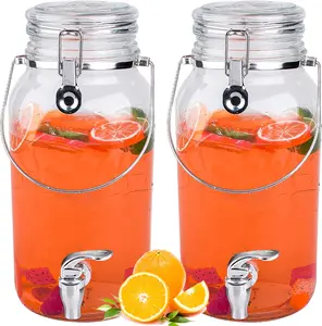 1 Gallon Glass Drink Dispensers with Spigot, 2-Pack Beverage Dispensers for Parties, Laundry Detergent, Punch Bowls, Juice, and Water