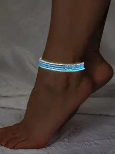 Luminous Beaded Anklet, Glows After Absorbing Light, Elastic Beach Anklet for Women & Girls, Fashion Accessories for Party, Daily Decor, Trendy All-match & Exquisite Jewelry for Birthday Gift, Goddess