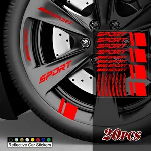 1SET Eye-Catching Performance Sports Reflective Trendy-Style "SPORT" Wheel Logo Sticker For Car Wheels, "SPORT" + Dynamic Line Decor Fill With Car Modification Enthusiast Cool Eye-Catching Vibe Easily Grasp Performance Sports Trend Style Wheel Decal