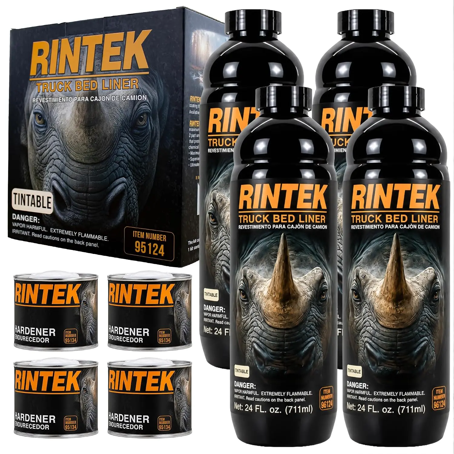 LAUCO Rintek Urethane Spray Coating Agent, 1 Gal Tintable Truck Bed Liner Bottle, Heavy-Duty Polyurethane Protectant with Mix Ratio, Textured, Waterproofing, Anti-Slip, Impact-Resistant, Abrasion-Resistant Antirust Coating 95124