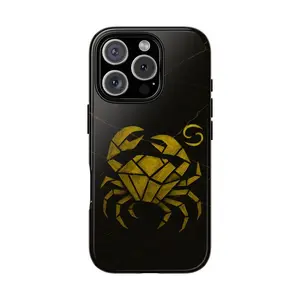 Cancer Gold Cubist Phone Case – Black Gold Zodiac Crab –  Astrology Phone Case – Gift for Cancer Lovers ,Gift For  Friend , Masafe Phone case iP 16 15, 14, 13 ,12 , 11, Pro , Pro max