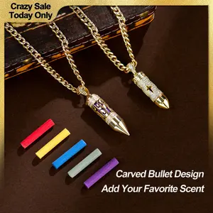 Holylegend 14K Real Gold-Plated Carved Bullet Aroma Necklace, Trendy Gold-Plated Jewelry with Double-Row CZ Stones, Hollow Engraved Design with Aroma Cotton, Pad Affordable Gold-Plated Gifts for Fashion Lovers