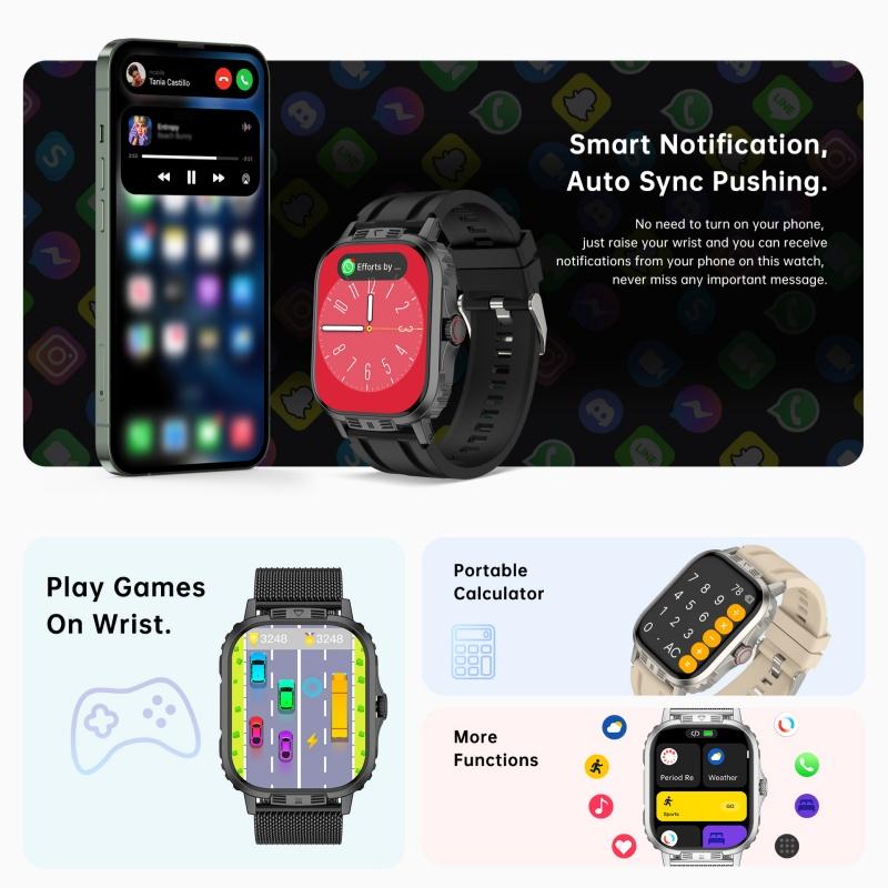 Multifunctional Smartwatch Sports Watch with Multi-scenario Workout Modes Health Monitor Phone Sync Notifications Blood Pressure Heart Rate Sleep Compatible with Android Apple Devices Wearable Technology - Smartphone