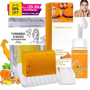 TURMERIC Wash And Care 5 Piece Set-Turmeric Mousse Cleansing,Turmeric Tablets,Self Draining Soap Dish,Exfoliating Foaming Soap Bag,Turmeric Soap Facial Cleansing Skincare Comfort Kit.New Year's gift, Valentine's Day gift, travel set summervibes
