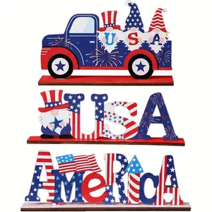 Three sets of patrioic-style table decoration, July 4th wooden plaque, table center decoration