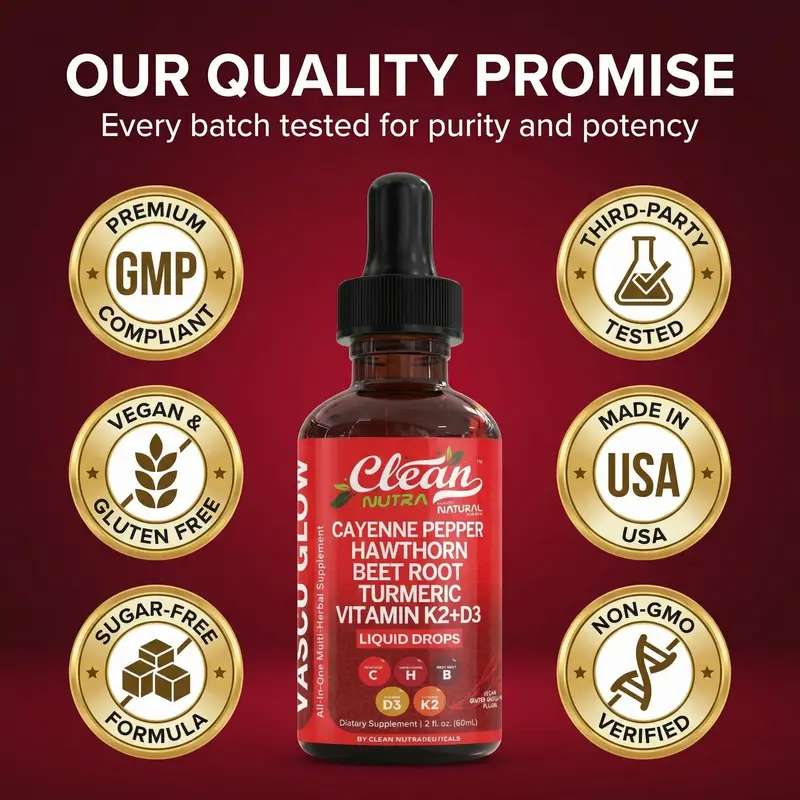 Clean Nutra BOGO | Cayenne Pepper Drops Supplement + Hawthorn Berry, Vitamin D3 K2, Organic Beet Root Powder, Ceylon Cinnamon, Turmeric Curcumin, Panax Ginseng & More Health Wellness Supplement Liquid Drops – Vascu Glow