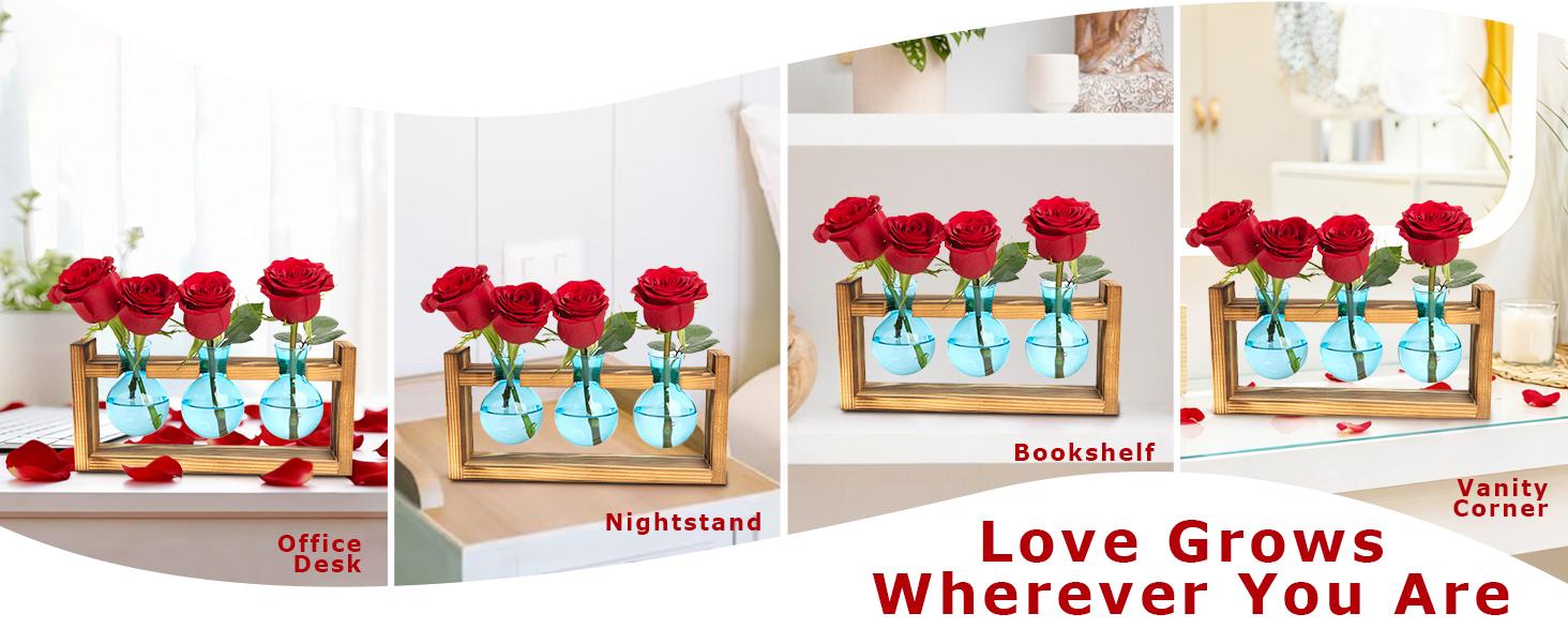 XXXFLOWER Colored Glass Plant Propagation Station 3 Bulb Desktop Flower Vase Stand Gift for Women Elegant Glass Material for Plant Lovers