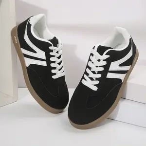 Women's New Casual Sports Shoes Lace-Up Patchwork Element Sneakers Faux Suede Lace-Up Design Women Trainers