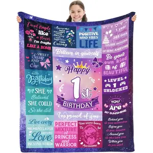 1 Year Old Girl Birthday Gift, Gifts for 1 Year Old Girls, Happy 1st Birthday Girls Throw Flannel Blanket, 1st Birthday Decorations for Girl