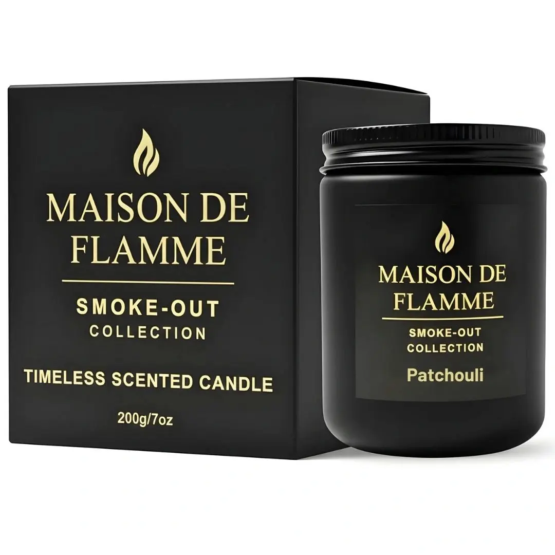 Maison De Flamme Smoke-Out Candle – Patchouli | Odor-Eliminating Scented Candle (Black Jar, 200g/7oz)
