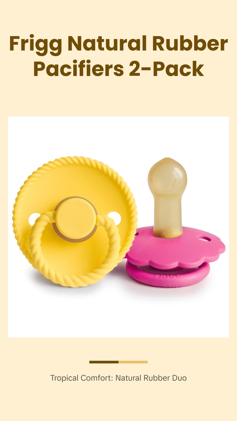 FRIGG Rope/Daisy Natural Rubber Pacifier (Sunflower/Fuchsia) 2-Pack (6-18 Months)
