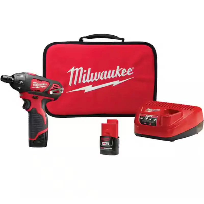 Milwaukee M12 12V Lithium-Ion Cordless 1/4 in. Hex Screwdriver Kit with Two 1.5Ah Batteries, Charger and Tool Bag