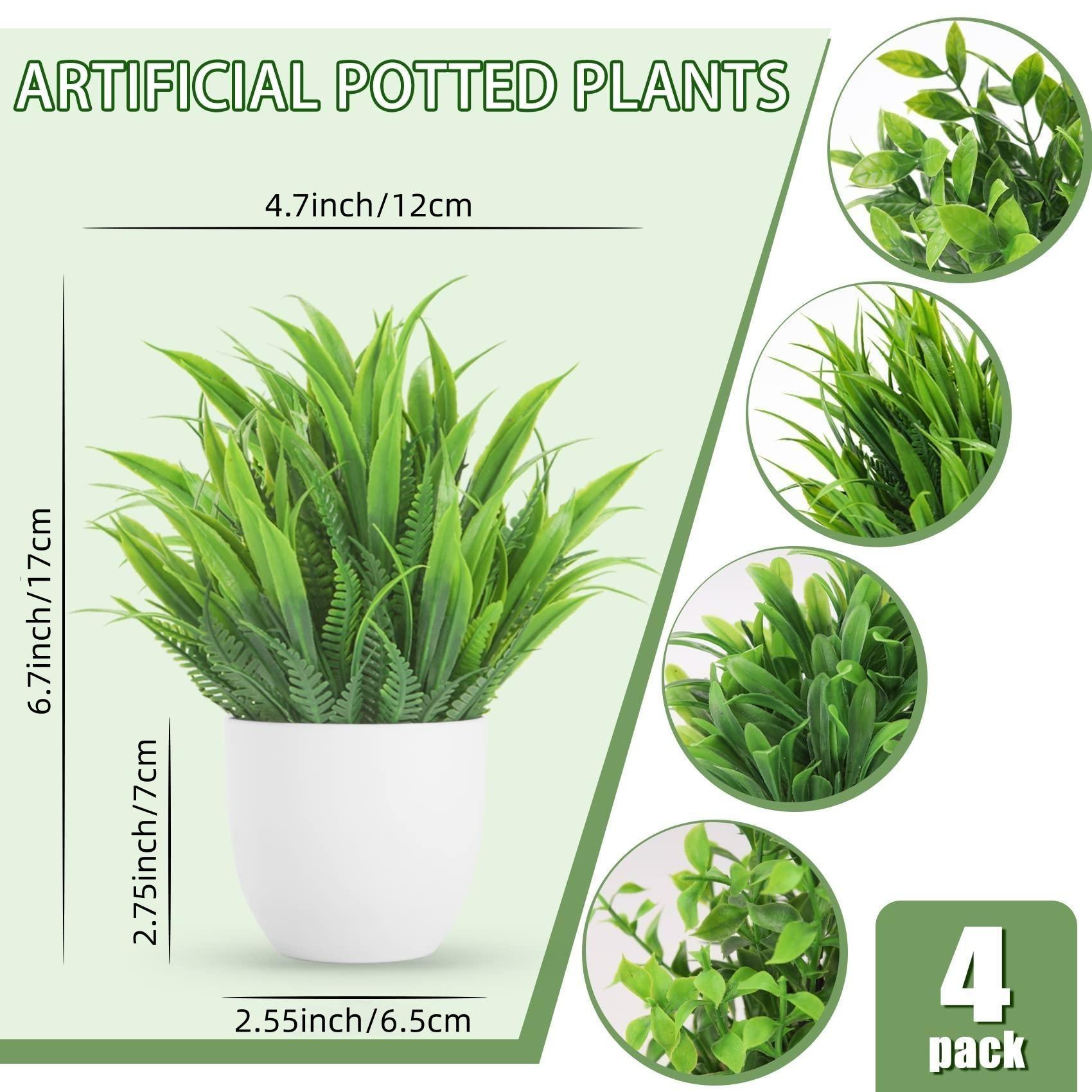 6.7-Inch Artificial Eucalyptus Potted Plants 4 Pack, Fake Eucalyptus in White Pots, Mini Faux Greenery for Home Office Desk Shelf Decor, Small Indoor Artificial Plants, Summer Decor & Housewarming Gifts