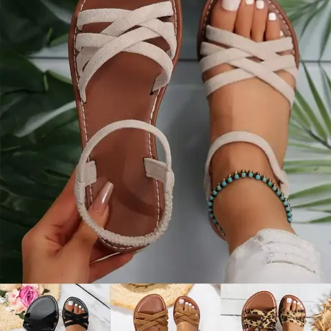 Women's Fashionable Criss Cross Strap Design Sandals, Crisscross Strap Sandals, Casual Open Toe Stylish Flat Sandals for Beach, Non-Slip Lightweight Sandals for Daily Wear