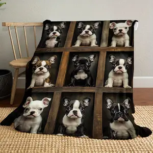 French Bulldog Puppy Collage Throw Blanket, Cute Dog Themed Cozy Blanket, Soft Fluffy Lightweight Blanket for Bulldog Lovers, Anti-Pilling Washable Decorative Blanket