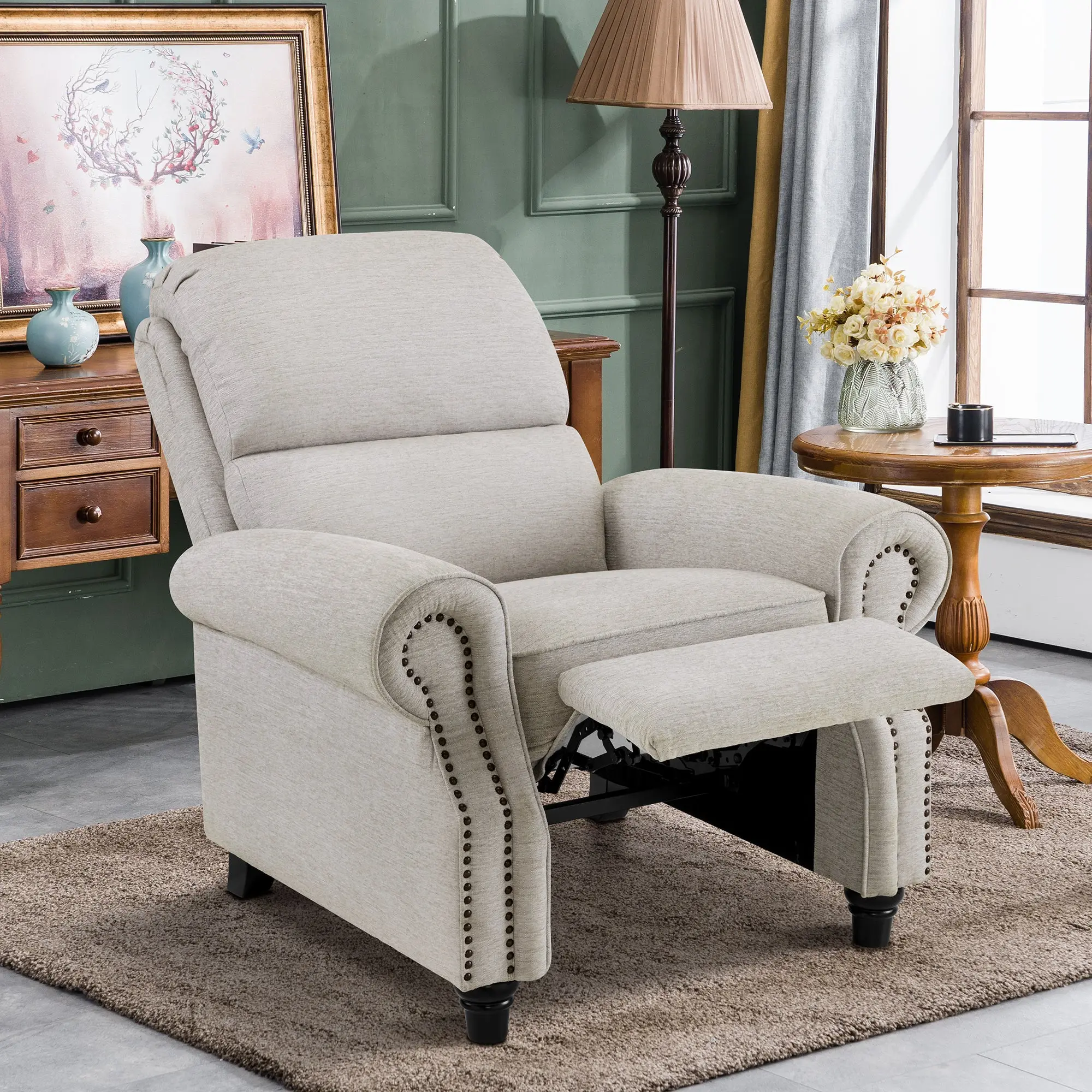 Overstuffed Fabric Pushback Recliner Chair with Nailhead Trim - Model 4865, Comfy Couch, Indoor Furniture, Living Room Decor, Sofas Living Room Essential