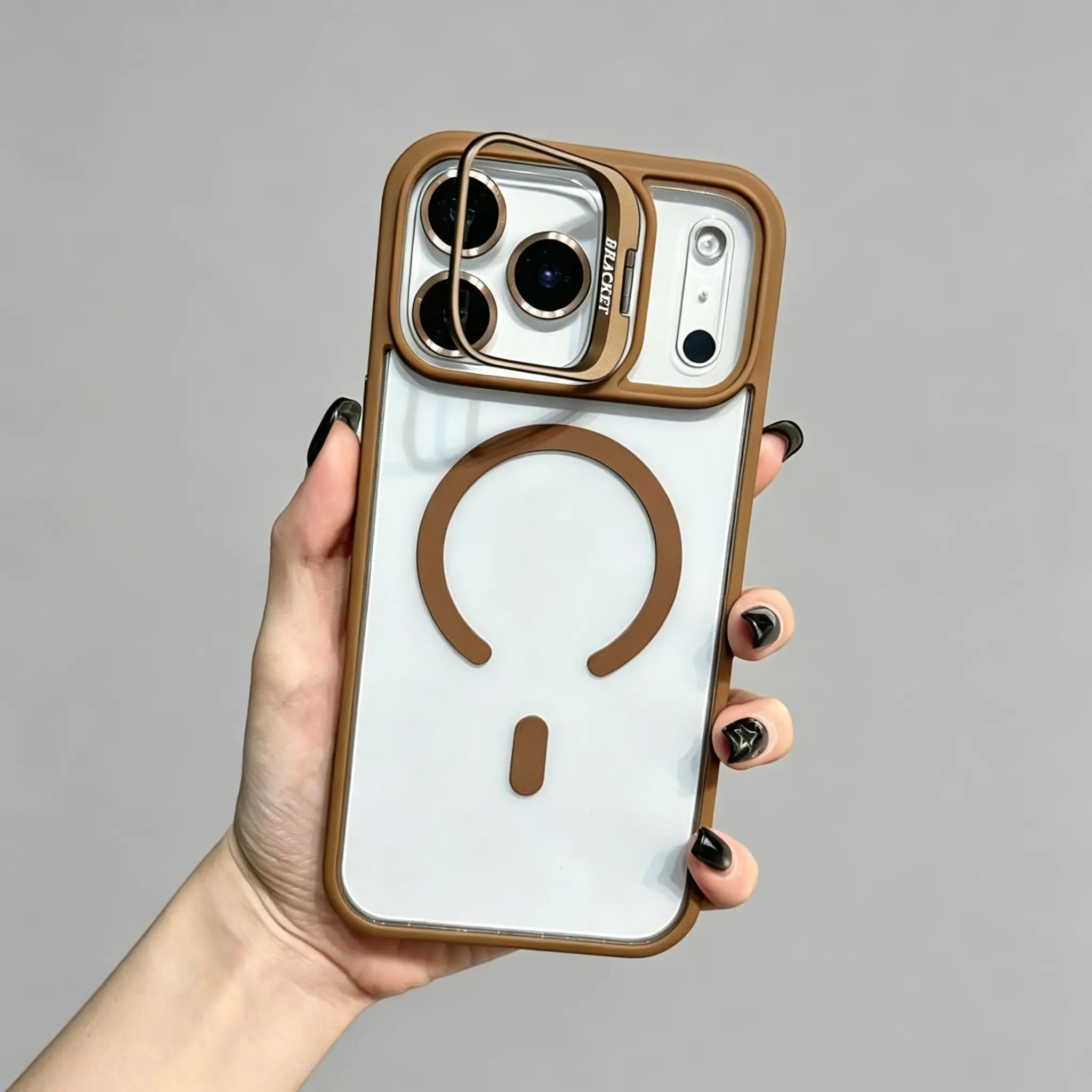 Magnetic Compatible Girly Magnetic Case, Lens Frame Kickstand Smartphone Case with Built-in Camera Bracket, Fit iPhone 12 13 14 15 16 17 Pro Max Plus, No Need Separate Lens Film