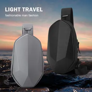 Men's Waterproof Safety Protective Case Crossbody Bag with USB Charging Port, Black/Grey, Futuristic Geometric Design, 3 Pockets, Breathable Padding, Ideal for Cycling & Hiking