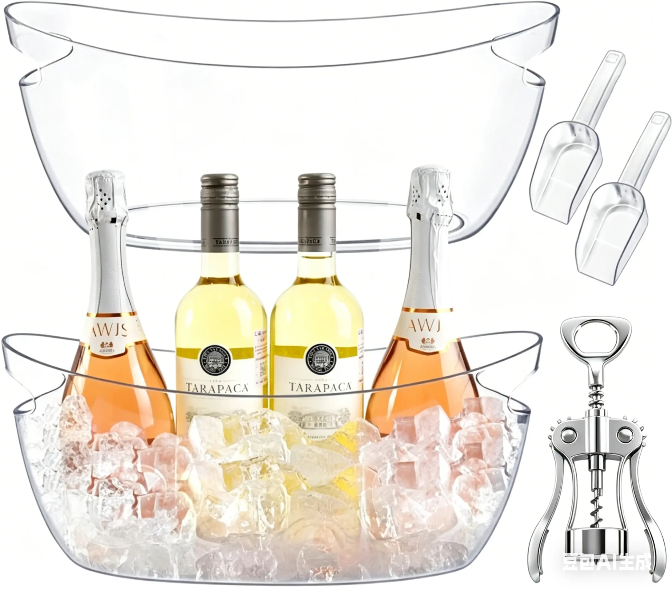 2 Pack 6.5L Large Capacity Ice Bucket for Parties, Shatterproof PET Beverage Tub with Handles, Ice Scoop & Bottle Opener Included, for Wine Champagne Beer, Ideal for BBQ Picnic Wedding