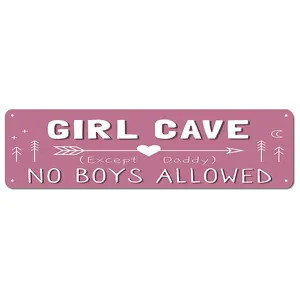 Girl Cave Signs, Teen Girls Room Decor, 16x4inch Wall Hanging Decoration, Girls Only No Boys Allowed Except Daddy for Little Girls Bedroom Plaque Gift