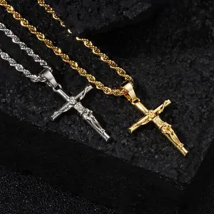[Holiday Prayer Gift] 1pc/ Fashion Classic Twisted Solid Cross Pendant Necklace, Simple Sacred Solid Twisted Cross Pendant Jewelry, Holiday Prayer Blessing Gift, For Teenager