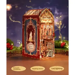 Enchanted Rose Library DIY Book Nook Kit, 3D Wooden Puzzle Bookshelf Insert with LED Lights, Romantic Fantasy Decor for Book Lovers