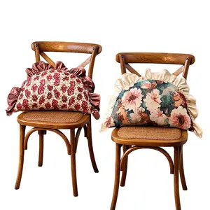 Rustic Style Pillow Sofa Living Room Dumpling Shape Leaf Edge Removable Washable Decorative Bed Headrest Pad Seat Cushion Pad