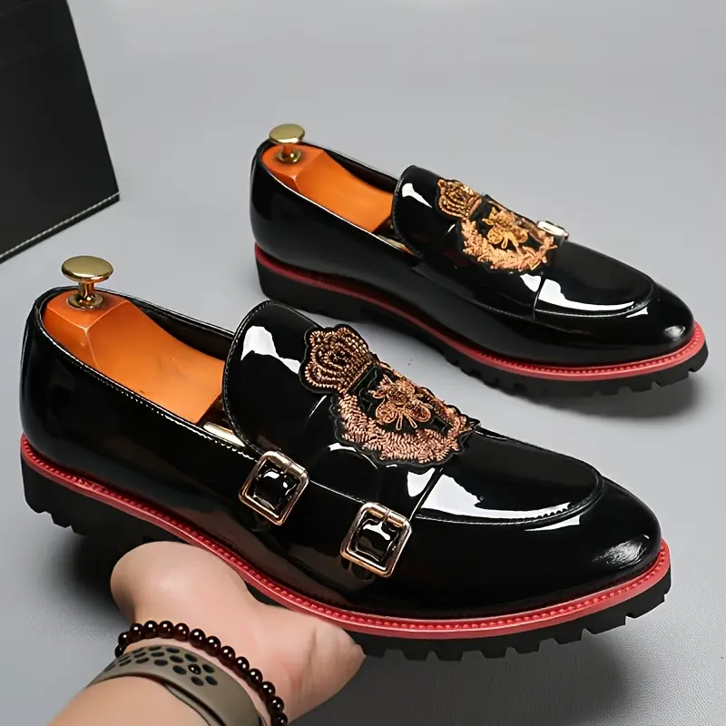 Men's British Style Embroidered Slip-On Loafers - Casual, Business Shoes