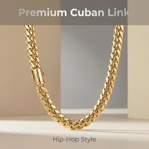 Premium Miami Cuban Link Chain Necklace, 18K Gold Plated Stainless Steel, Waterproof Tarnish-Free Heavy-Duty Choker