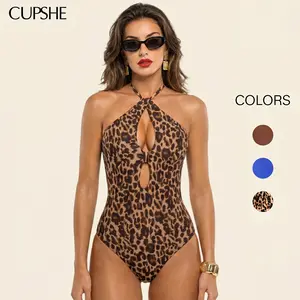 CUPSHE Bold Instinct Animal Print One-Piece | Elegant High Neck Halter Swimsuit | Body-Sculpting Monokini with Soft Cups for Summer swimwear Bathing suit #SummerVibes