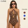 CUPSHE Women's Animal Leopard Print Bodycon Swim Bodysuit - High Keyhole Neck Halter, Body Sculpting, Removable Soft Cups, Empire Waist, Bum Coverage, Available in Solid & Contrast Pattern for Summer Sports