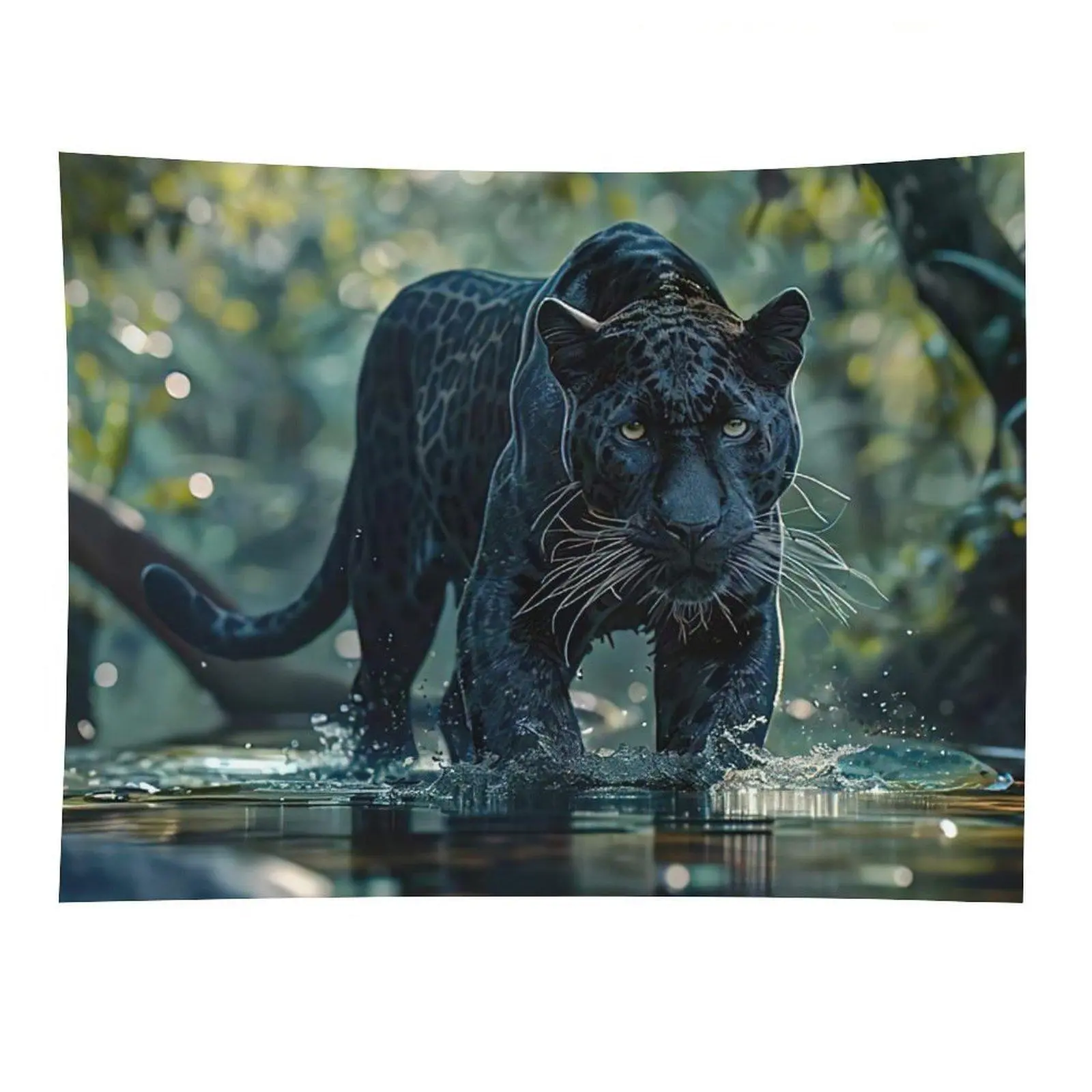 Black Panther Jungle Tapestry Dark Leopard Wildlife Wall Hanging Decor