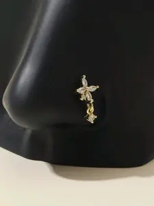 Mother's Day Gift L-Shaped Rhinestone Flower Nose Ring Stud, Valentine Gift, Mother's Day Present, Women's Daily Piercing Decoration