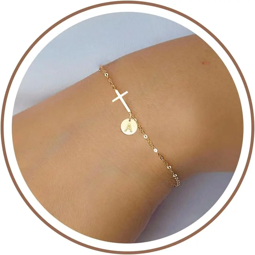 Stocking Stuffers for Teens Women, Cross Bracelet for Women Graduation Gift Dainty Cross Bracelet with Initials Christian Gifts for Women Teen Girl Gift Confirmation Baptism Religious Jewelry Birthday Mothers Day Gifts