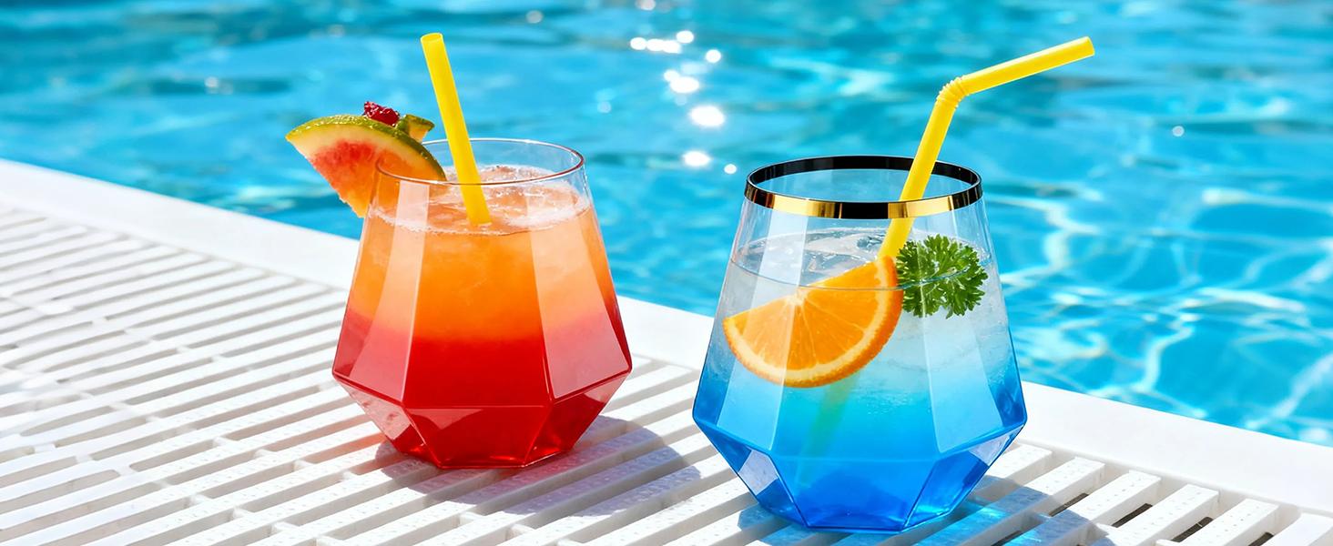 40 PCS Clear 9 Oz 12 Oz Plastic Wine Whiskey Glasses, Diamond Stemless Unbreakable Disposable Wine Glasses for Parties, Ideal for Weddings, Christmas, Halloween,Holidays,pool party,Daily Use