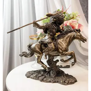 Ebros Western American Indian Warrior Riding Horse with Spear 13 inches Tall