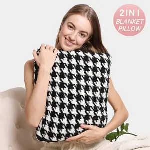 Soft 2 in 1 Houndstooth Patterned Throw Blanket/Pillow