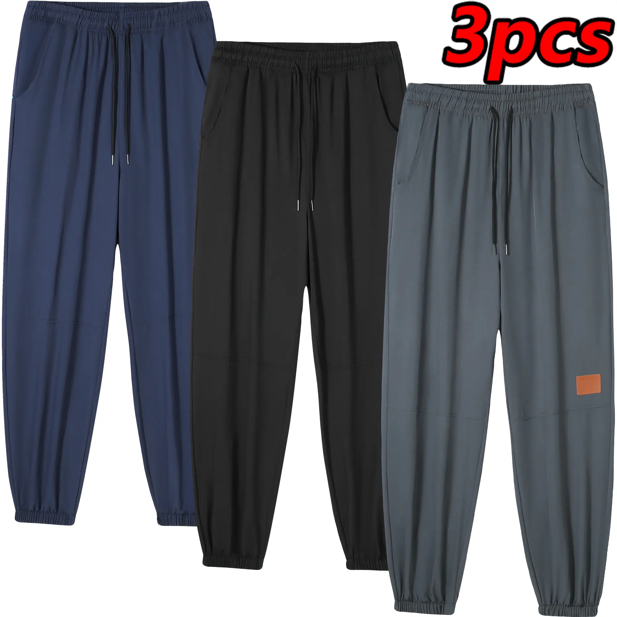 3-Pack Men’s Breathable Quick-Dry Ultra Comfortable Joggers — Lightweight Drawstring Elastic Waist Casual Versatile Pants for Various Situations