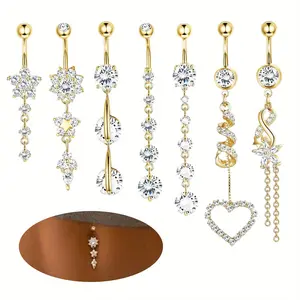 7 Pack Belly Button Rings Double Peach Heart Navel Nail Women's Swinging Abdominal Button Ring Piercing Jewelry Fashion Accessories