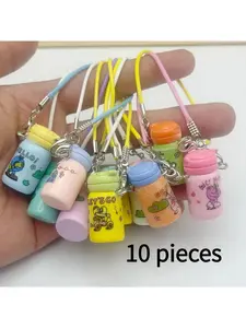 10 pieces Cute Mini DIY Water Bottle Charm Pendant for Bags, Keys, Wallets, Backpacks, Cute Cartoon Insulated Cup Keychain Jewelry Accessory for Girls, Women, Teens