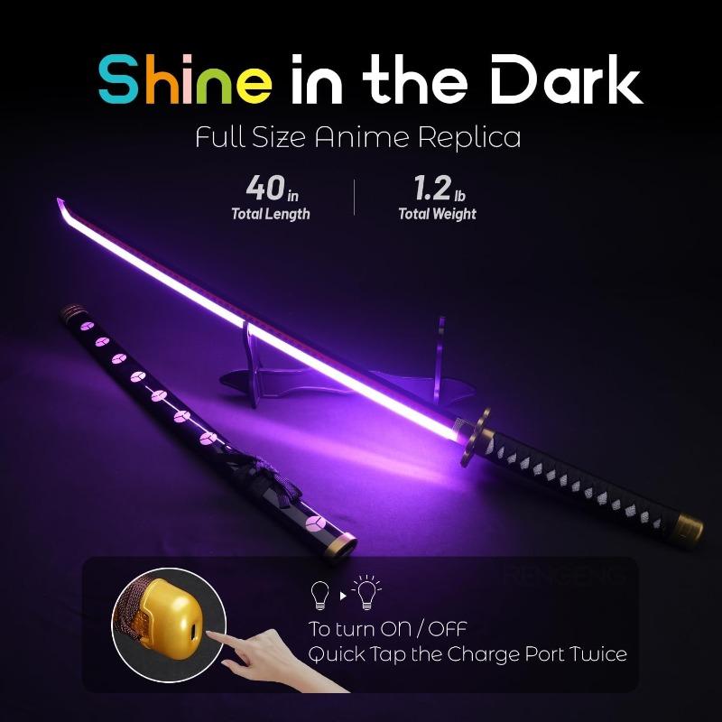 DKD Light Up Sword Shusui 40 Inches Rechargeable Pre-Assembled Plastic Anime Sword with Belt Stand & Spinner for Anime Enthusiasts Ready to Play
