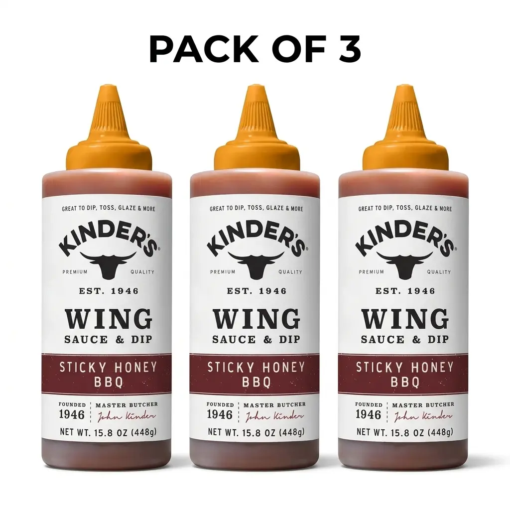 (PACK OF 3) Kinder’s Sticky Honey BBQ Wing Sauce & Dip – 15.8 oz Squeeze Bottles, Sweet BBQ Sauce for Wings, Dipping & Cooking